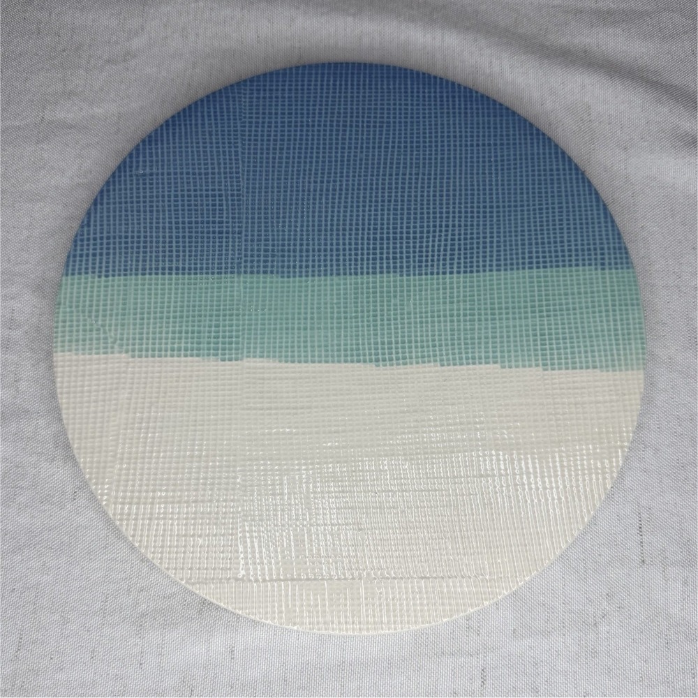 Crofton Ceramic Striped Trivet Blue Green White 8-Inch Double Dipped Glossy